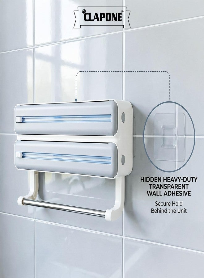 CLAPONE قاطع ورق القصدير وحامله، منظم ورق القصدير والبلاستيك مع حامل مناشف ورقية، متوافق مع ورق التغليف اللاصق، ورق القصدير وورق الشمع، موزع غلاف بلاستيكي مع قاطع (رمادي مزدوج الطبقات) - Image 3